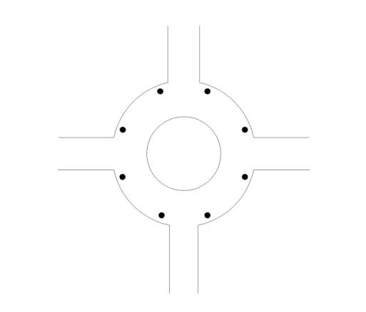 環(huán)形交叉路口路燈桿路燈燈具設(shè)置示意圖