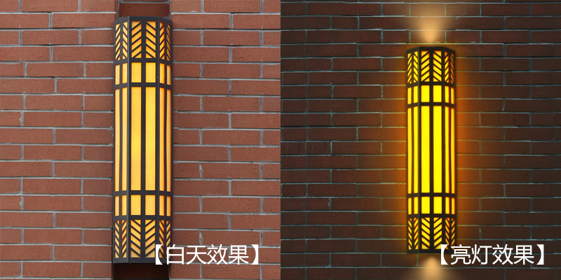 仿古梯形仿云石墻壁燈白天和夜間亮燈效果圖片