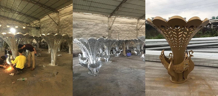 東莞七度廣場孔雀造型景觀燈生產(chǎn)實(shí)拍圖片