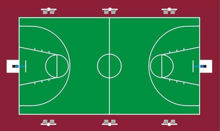 東莞七度照明專(zhuān)業(yè)籃球場(chǎng)燈桿安裝位置平面圖