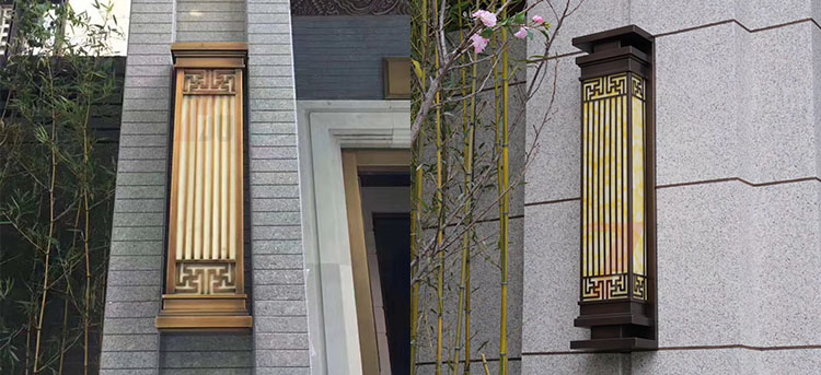 (QDQBD-YS015)新中式戶(hù)外鍍銅拉絲仿云石墻壁燈安裝實(shí)拍效果