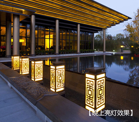 (QDCPD-009)不銹鋼鍍銅拉絲草坪燈矮柱燈應(yīng)用亮燈效果