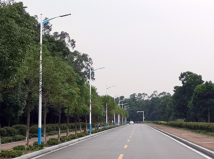 7米單臂熱鍍鋅路燈桿100WLED路燈安裝效果實(shí)拍