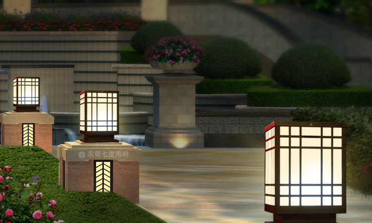 住宅小區(qū)園林景觀矮柱景觀柱頭燈亮燈效果展示