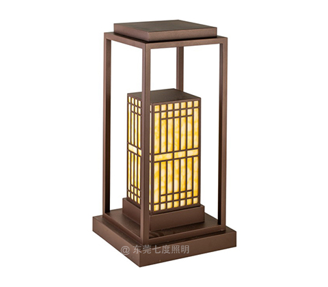 (QDZTD-016)園林庭院咖啡金云石矮柱柱頭燈B款展示