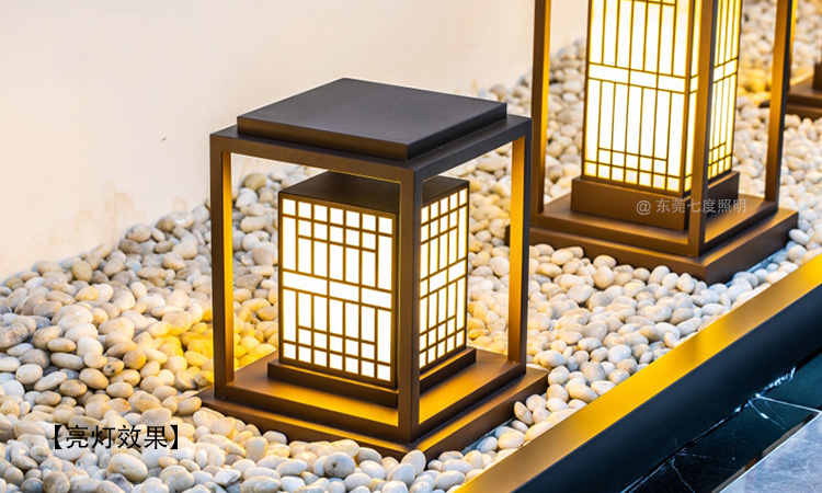 (QDZTD-016)園林庭院咖啡金云石矮柱柱頭燈亮燈效果展示